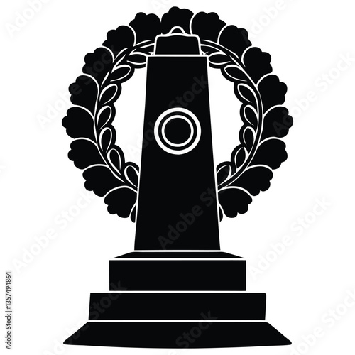 a poppy wreath resting on a marble war monument
