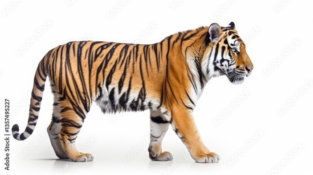 Obraz premium A Majestic Tiger Walking Isolated on White Background
