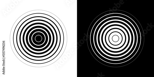 Abstract geometric concentric circle vector elements isolated on a background. Color retro halftone ring pattern.