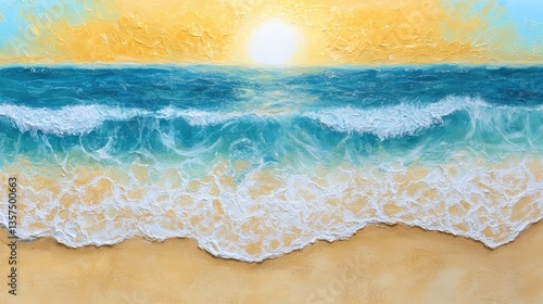 Golden Hour Seascape: Textured Ocean Waves at Sunset