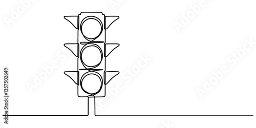 Light traffic one line continuous. Light traffic line art. Hand drawn vector art, Single continuous line drawing of traffic lights that are placed hanging above the highway crossing. There are four. 