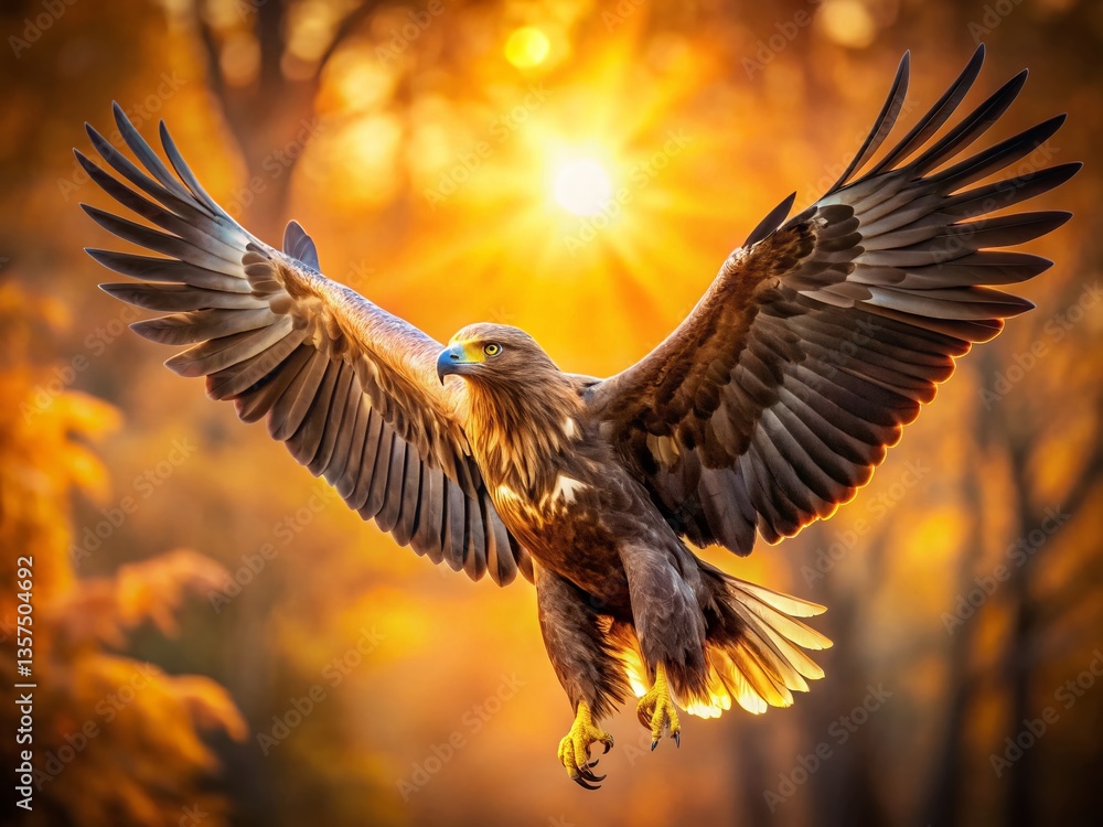 Obraz premium Majestic Brown Eagle Bird in Flight, Right Side Copy Space, Wildlife Photography