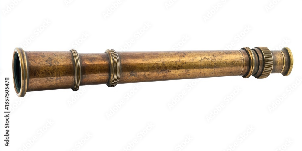 Obraz premium Classic Spyglass: Antique Nautical Telescope with Brass Finish for Captivating Voyages