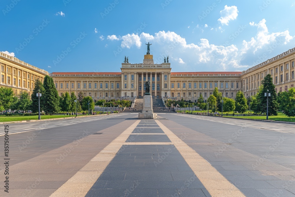 Fototapeta premium Historic Freedom Square of Novi Sad: Stunning Architecture of City House and Svetozar Miletic Monument