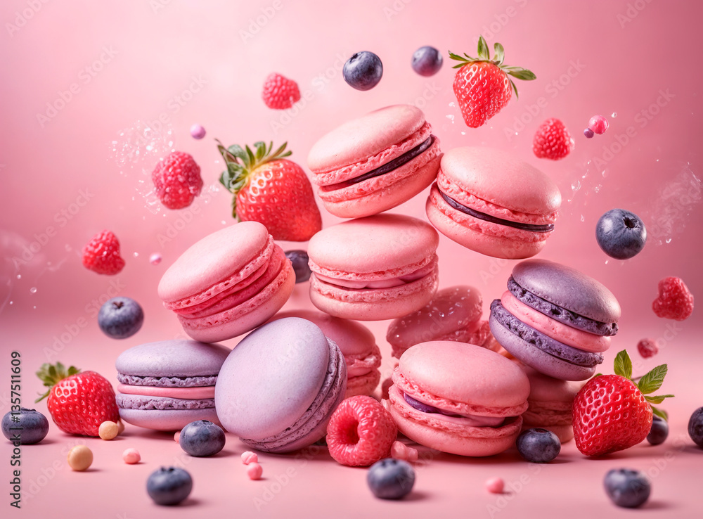 generative AI dessert sweets pink macaroons berry flavor strawberry blueberry raspberry generative AI dessert sweets pink macaroons berry flavor strawberry blueberry raspberry