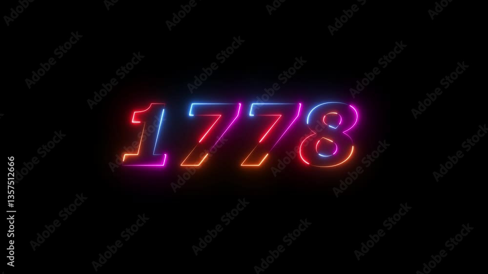neon sign 1778 ,Four neon color Glowing neon number text background 4k video animation . 1778 title metal text on black alpha channel background neon sign 1778 ,Four neon color Glowing neon number text background 4k video animation . 1778 title metal text on black alpha channel background