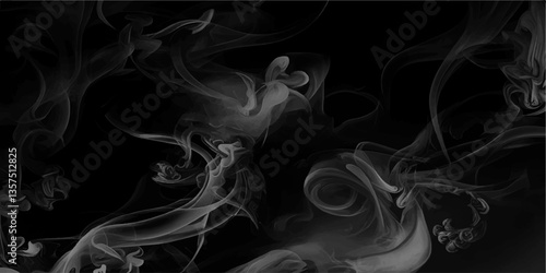 Smoke steam set of airborne particulates and gases emitted. Gray smokes or steam, for use on dark background. Realistic cigarette smoke or steam waves of hot coffee or tea. Food steam, hookah or vapor