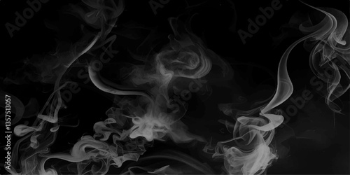 Smoke steam set of airborne particulates and gases emitted. Gray smokes or steam, for use on dark background. Realistic cigarette smoke or steam waves of hot coffee or tea. Food steam, hookah or vapor