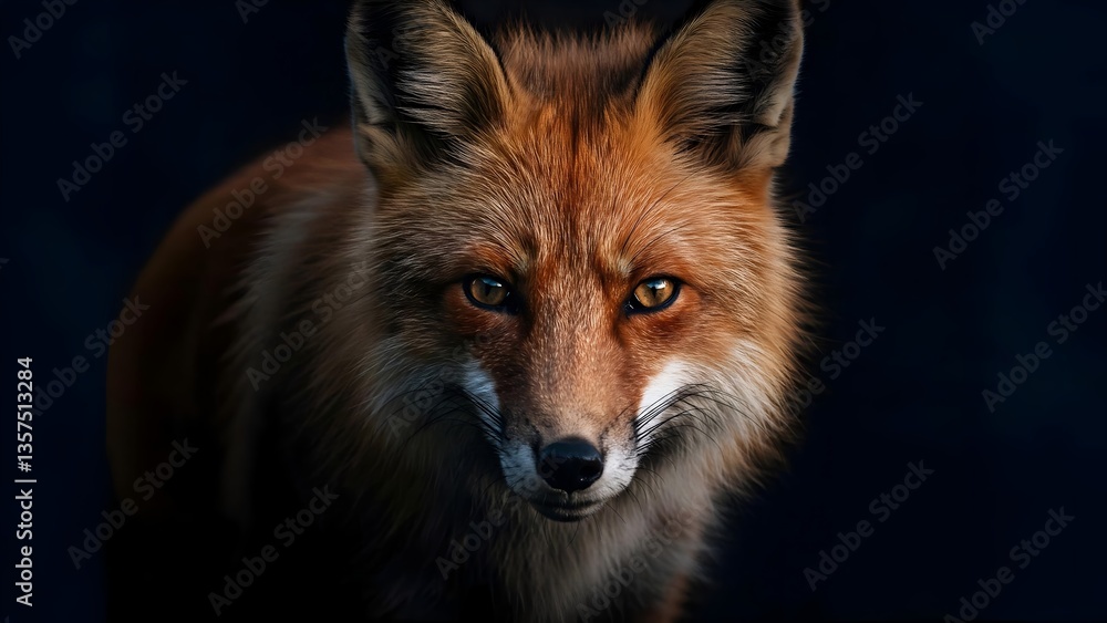 Fototapeta premium Majestic Red Fox Close-Up – Intense Gaze on Deep Black Background