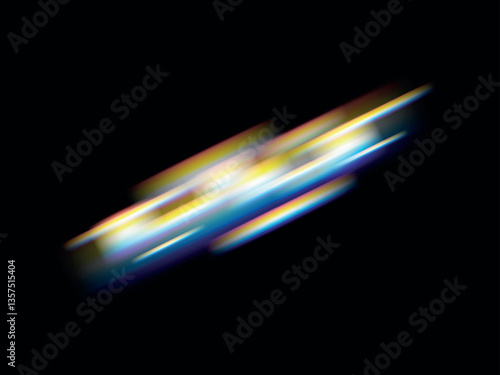 Rainbow lens prism ethereal flare effect on crystal glass or camera film filter with bokeh, abstract rainbow colorful rays leaks overlay background, Film leak light overlay texture background