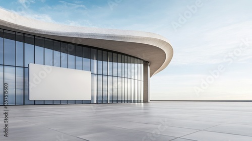 Modern Architectural Concrete Building with Glass Facade and Empty Billboard - Stunning Exterior Design