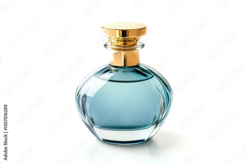 Perfume Bottle with Gold Cap Isolated on White Background Perfume Bottle with Gold Cap Isolated on White Background