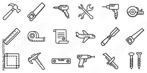 "Carpentry Tool Icon Representing Woodworking, Construction, and Essential Tools for Craftsmanship in a Clean and Practical Linear Design"