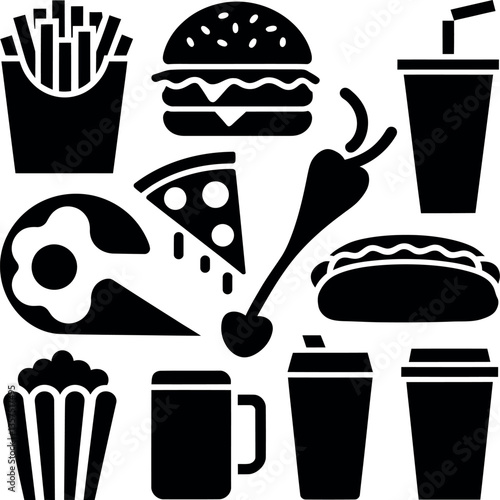fast food icons set design