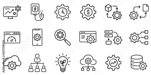 "Optimization Line Icon Representing Efficiency, Improvement, and Streamlining Processes in a Clean and Modern Linear Design"