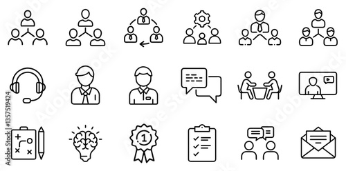 "Team Line Icon Representing Collaboration, Group Work, and Teamwork in a Clean and Minimal Linear Design"