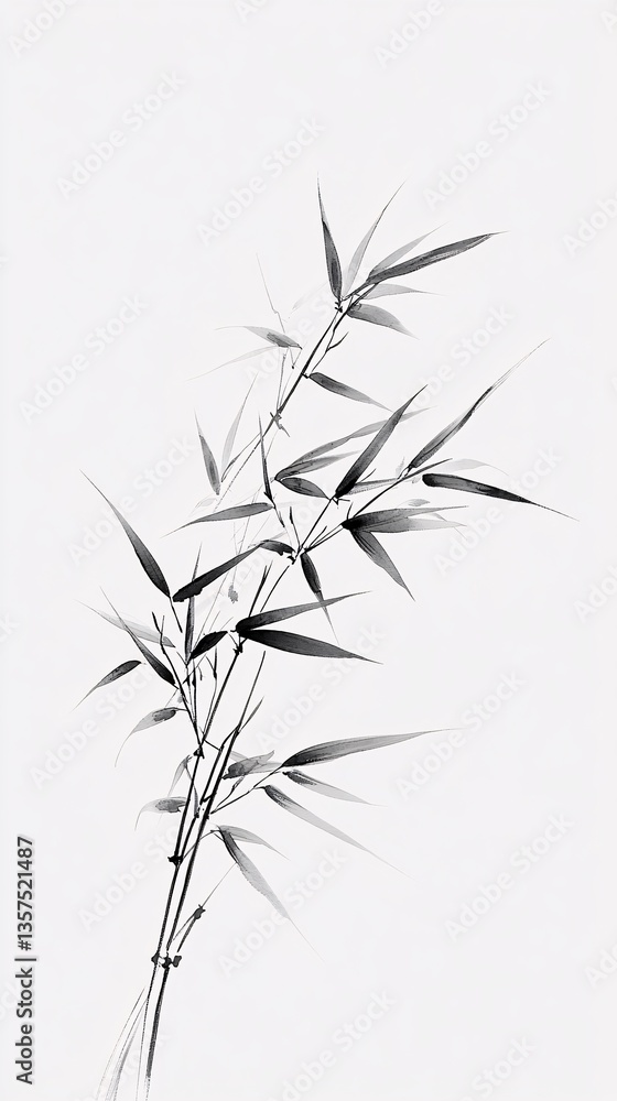 Obraz premium Ink Painting of Delicate Bamboo Leaves Dancing in the Gentle Breeze