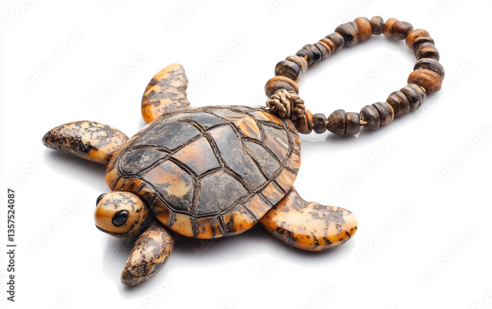 Naklejka premium Artisan Turtle Pendant with a Glossy Finish Isolated on White Background.