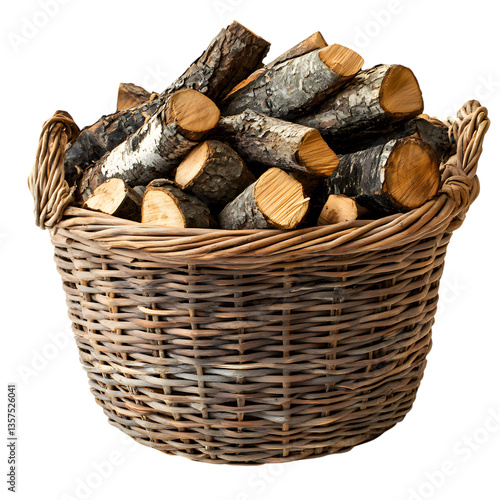 A Basket Full of Wood Logs Isolated on Transparent Background