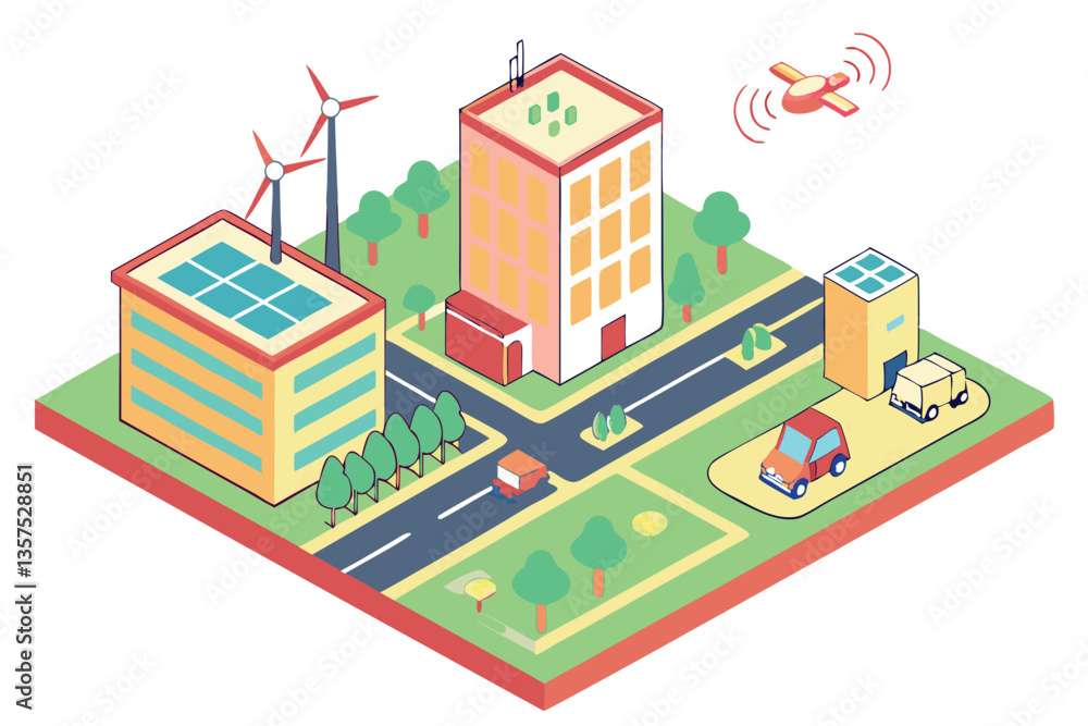 57 Isometric smart city elements, renewable energy sources, wind turbines, solar panels, electric vehicles, green spaces, drone delivery, sustainable buildings, futuristic urban planning, clean techno 57 Isometric smart city elements, renewable energy sources, wind turbines, solar panels, electric vehicles, green spaces, drone delivery, sustainable buildings, futuristic urban planning, clean techno