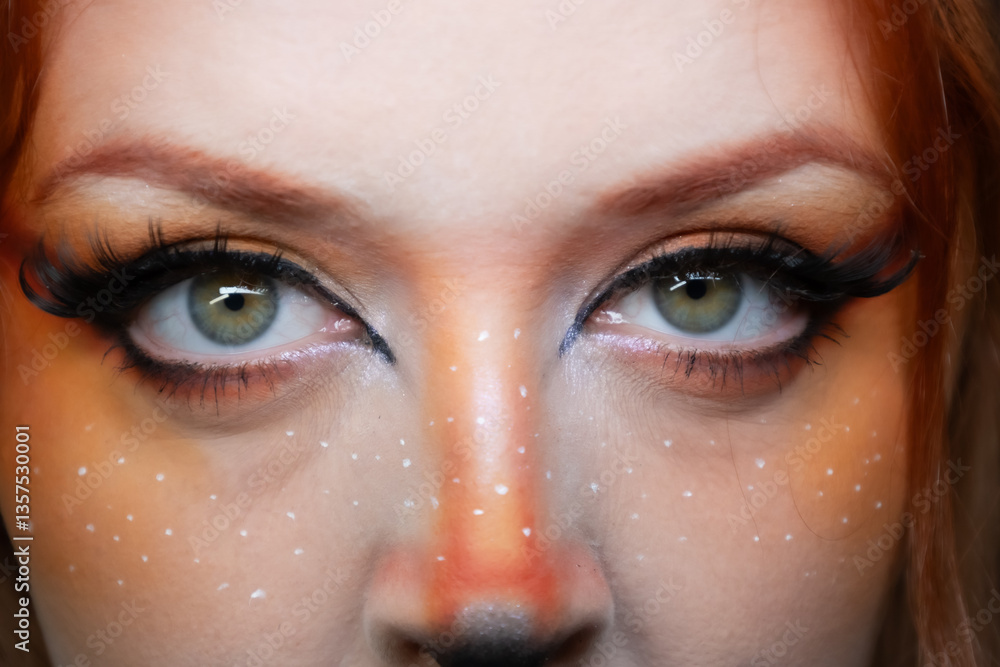 Naklejka premium Model with makeup reminiscent of an orange fox.