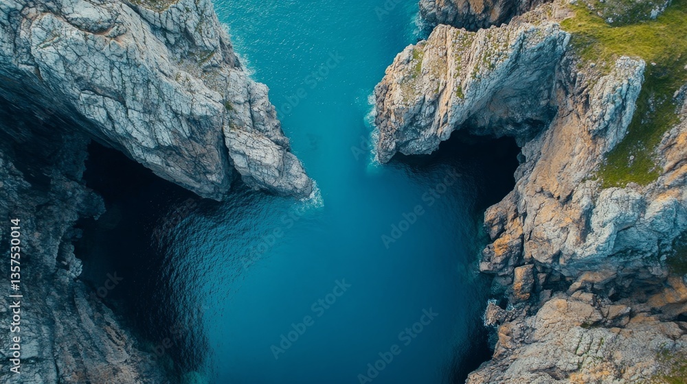 Naklejka premium Exploring coastal cliffs aerial view nature photography serene ocean vibrant blue waters