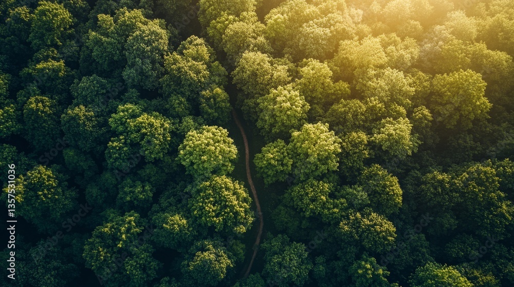 Fototapeta premium Serene aerial view of lush green forests nature landscape peaceful environment morning light