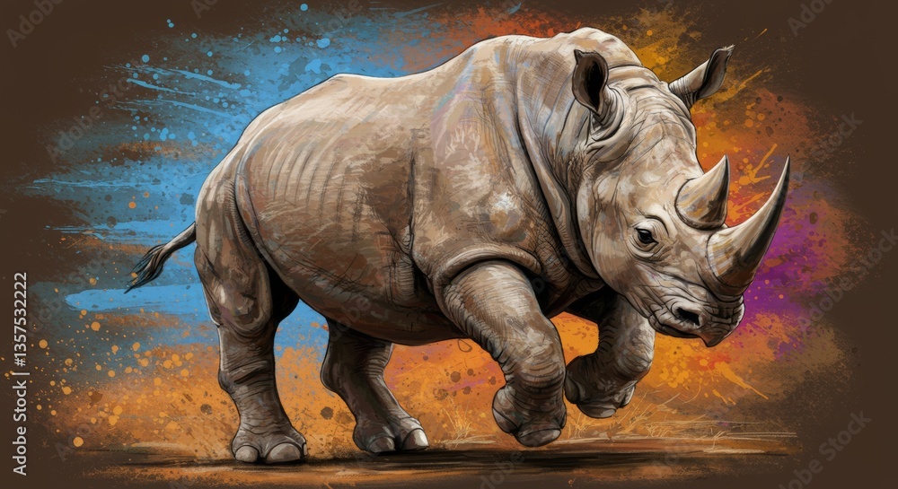 Fototapeta premium Artistic illustration of a rhinoceros on a splash background style