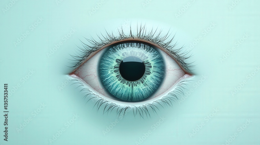 Biometric security and iris privacy, A close-up of a striking blue eye with intricate details, set against a light turquoise background, highlighting the beauty of human vision. Biometric security and iris privacy, A close-up of a striking blue eye with intricate details, set against a light turquoise background, highlighting the beauty of human vision.