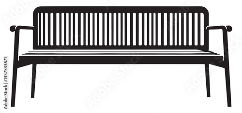 Stylish Outdoor Bench Silhouette Vector with Back and Armrests
