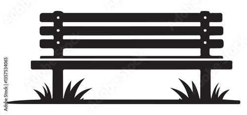 Silhouette Wooden Park Bench Illustration with Grass Vector Design