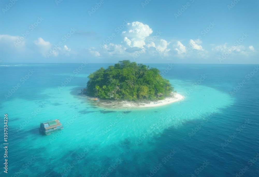 Fototapeta premium Aerial View of a Tropical Island in the Ocean