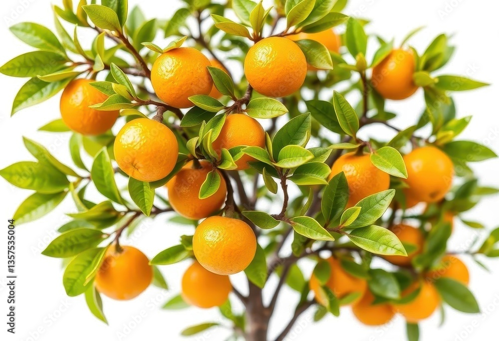 A miniature tangerine tree, leaves vibrant green, small oranges fruits, isolated on pure white background, white background, image A miniature tangerine tree, leaves vibrant green, small oranges fruits, isolated on pure white background, white background, image