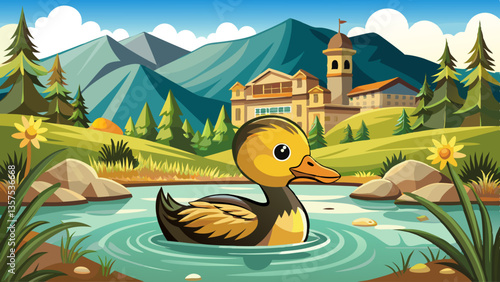 USA, Colorado, Fort Collins. Mallard duck duckling in water.