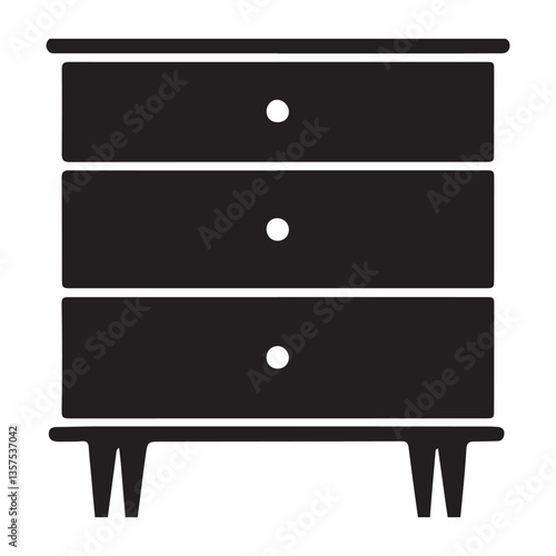 Silhouette style modern chest of drawers in black illustration