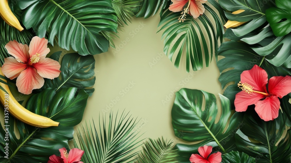 Tropical floral arrangement with banana and hibiscus nature scene graphic design vibrant environment close-up view botanical concept Tropical floral arrangement with banana and hibiscus nature scene graphic design vibrant environment close-up view botanical concept