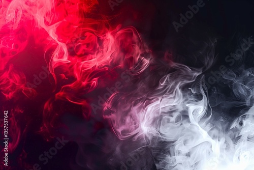 White and red smoke on a black background