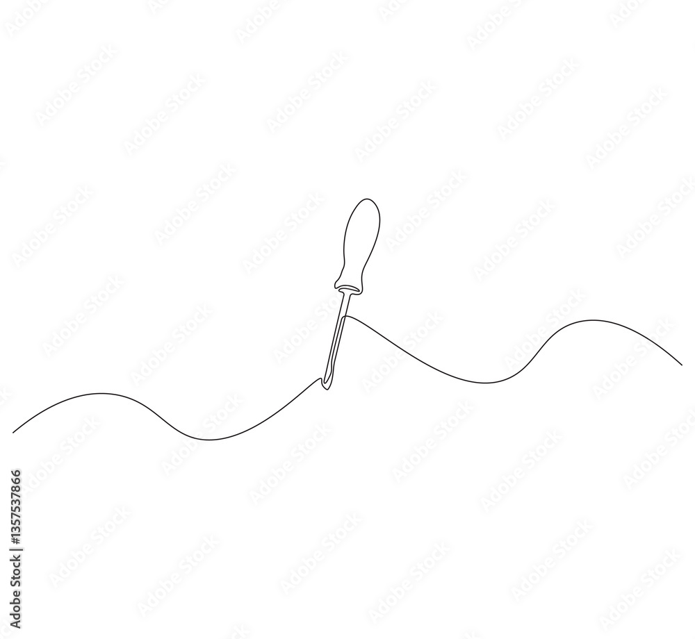 Screwdriver outline drawing illustration. Continuous line draw construction tool vector. Screwdriver outline drawing illustration. Continuous line draw construction tool vector.