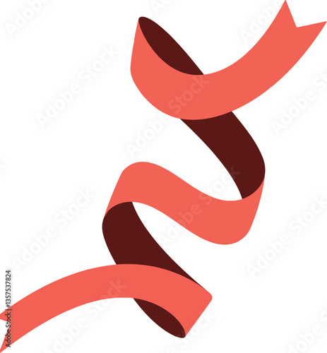 A dynamic swirling ribbon design in vibrant coral and deep brown flat vector art showcasing movement and elegance in a minimal style