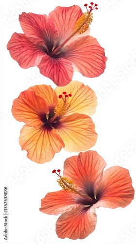Wallpaper Mural Elegantly Arranged Pressed Hibiscus Flowers Showcasing Bold Colors on Light Canvas Torontodigital.ca