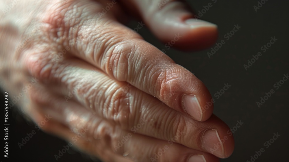Fototapeta premium Close-up of elderly hand showcasing aging skin texture and wrinkles
