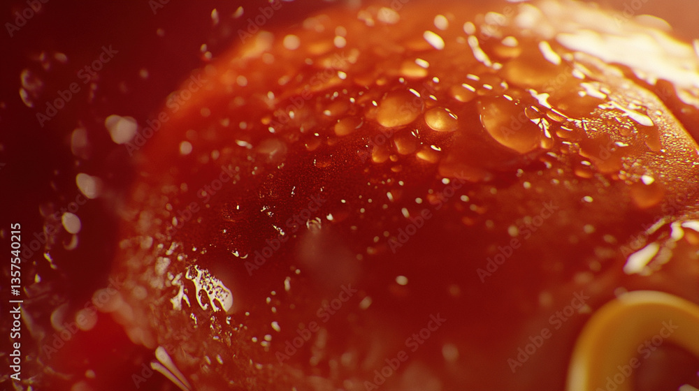 Close-up of a wet, vibrant red fruit Close-up of a wet, vibrant red fruit