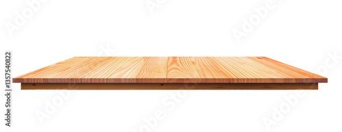 Wood countertop or long wooden table isolated on transparent background in vintage design, Empty interior kitchen counter mockup for product display presentation, png file