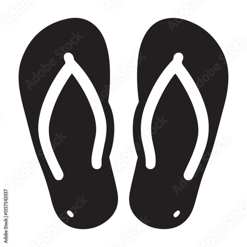 Simple Black and White Flip Flops Beach Icon Vector Graphic