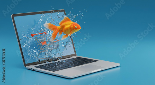 Wallpaper Mural Goldfish Leaping from Laptop Screen into Shopping Cart Online Shopping Concept Torontodigital.ca