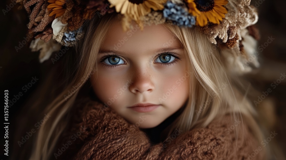 Naklejka premium Child with autumnal floral crown