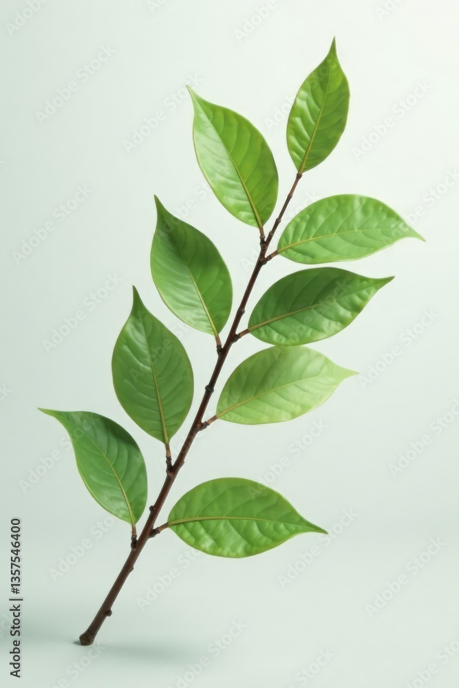 Single isolated branch with delicate leaves on white background, elegance, leaf Single isolated branch with delicate leaves on white background, elegance, leaf