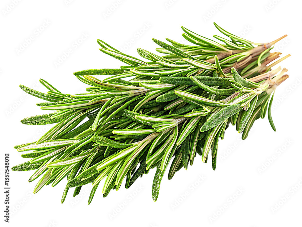 Fototapeta premium Vibrant sprigs of fresh rosemary, isolated on a white background. Perfect for culinary, health, or beauty projects. This image conveys freshness, natural aroma, and herbal goodness.