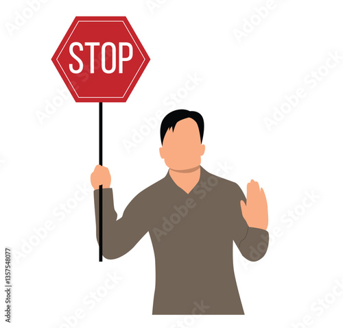 Bust of Man Showing Stop Sign. Signs and symbols, person asking viewer to take action