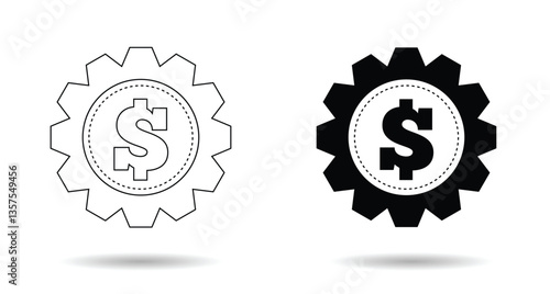 Dollar Currency Symbol in a Gear Cogwheel. Finances and trading, doing business vector art